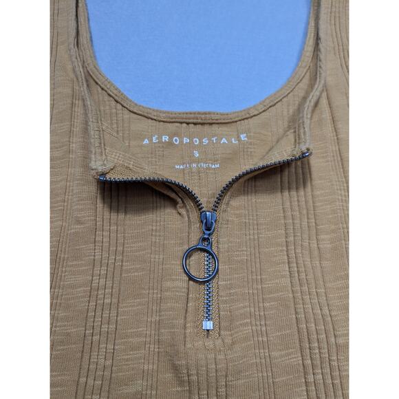 Aeropostale Tank Women's Small Tan Gold Ribbed Zip Clean Girl baby tee - Picture 4 of 10